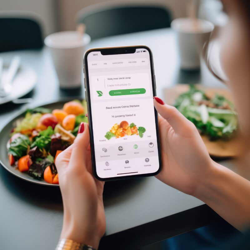 woman on phone tracking eating habits